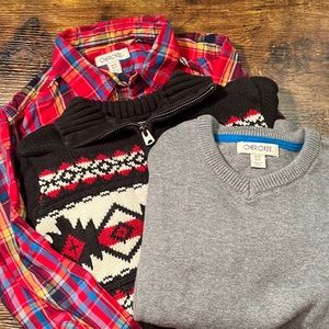 Lot of 3 - two boys' sweaters and one button down shirt